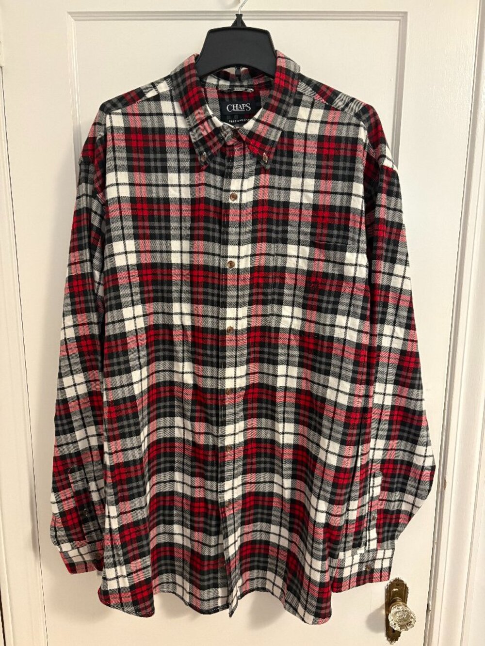 Chaps Men's 2XLT Red and Black Plaid Long Sleeve Standard Weight Button Down